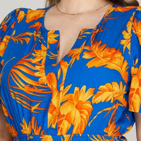 ROYAL BLUE FLORAL PLUS SIZE MINI DRESS - Picture 5 of 6